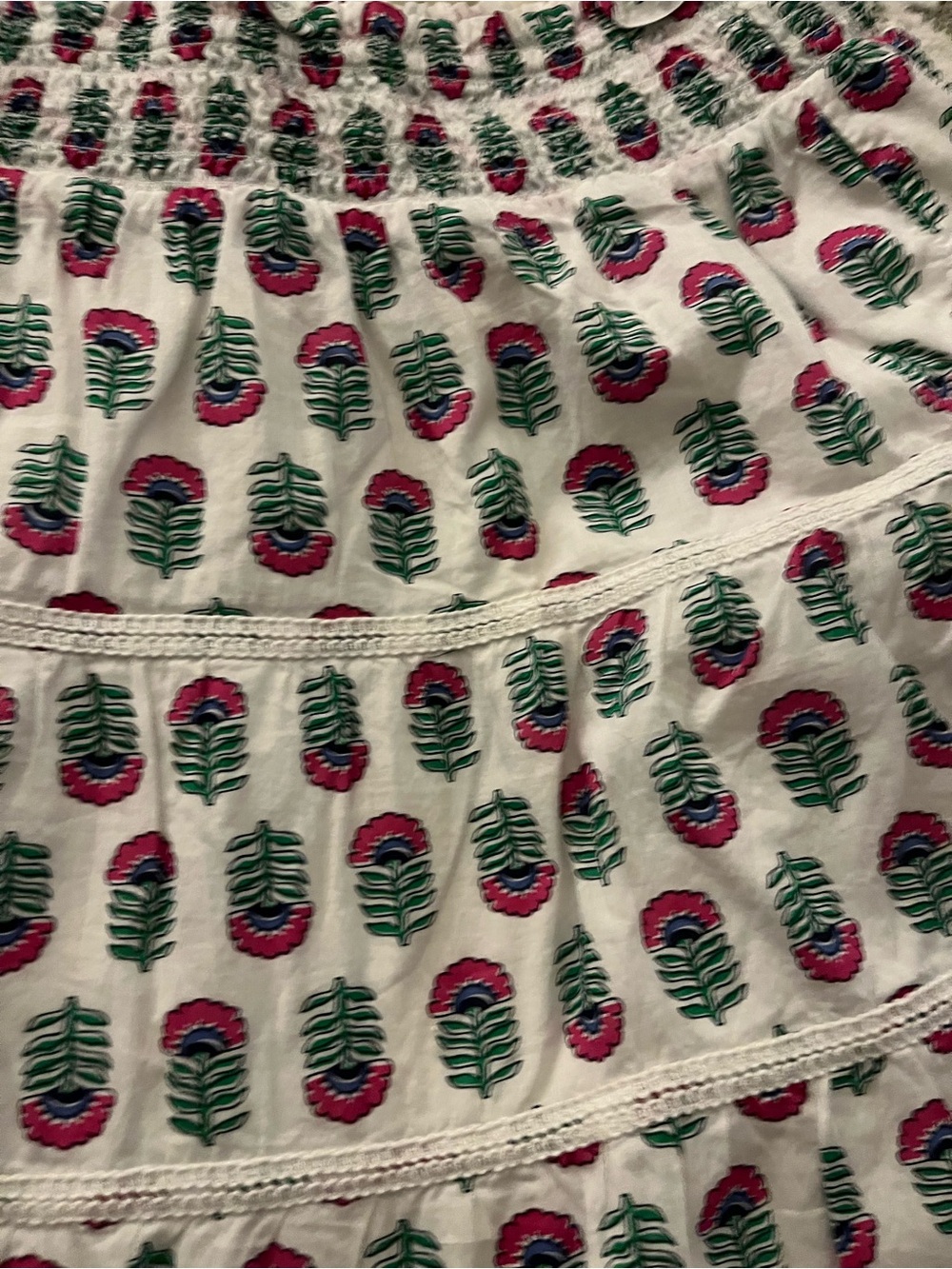 J. Crew Smocked tiered mini skirt with Pink & Green Flor size small - Picture 8 of 9